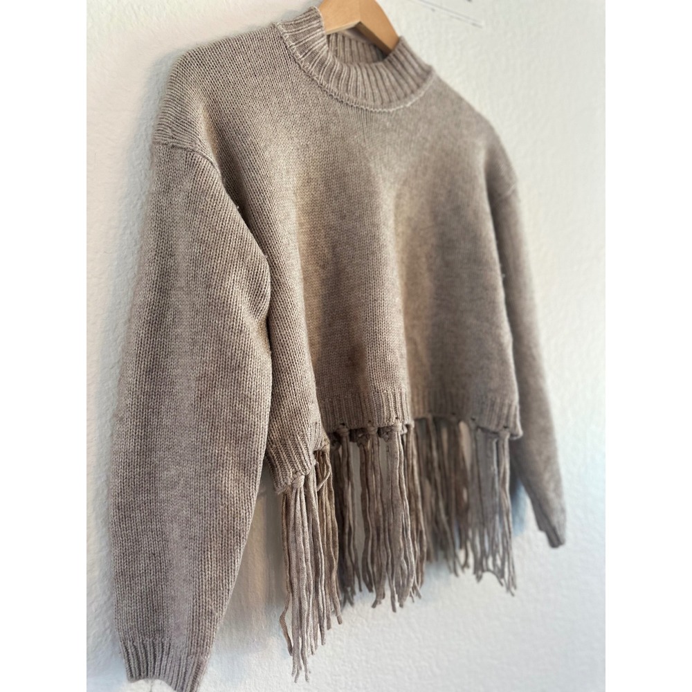 Splendid Riley Fringe Wool-blend Sweater Womens XS Tan Western Boho RW3S220 - Picture 4 of 9